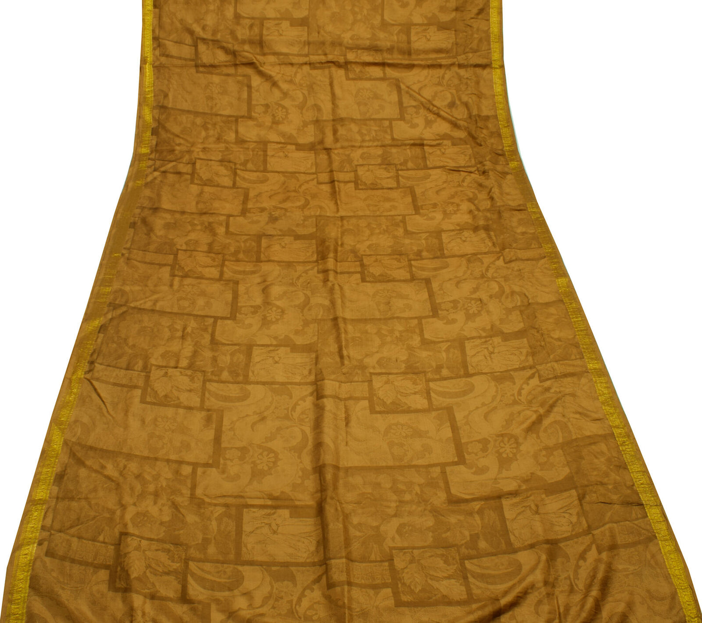 Sushila Vintage Brown Saree 100% Pure Silk Printed Soft Craft 5 Yard Sari Fabric
