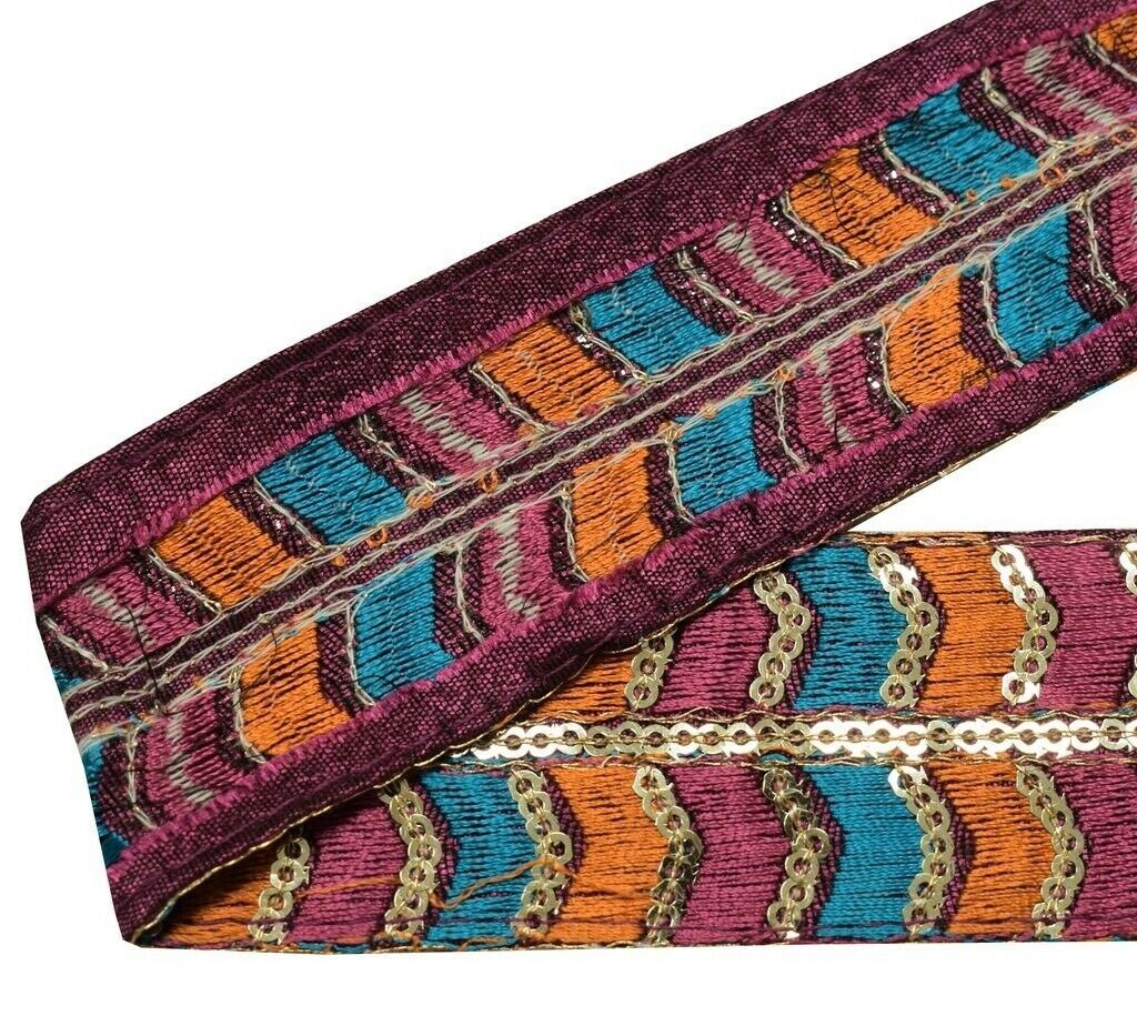 1.3 Inch 3 Yard Embroidered Multi Color Border Indian Craft Trim Sewing Lace