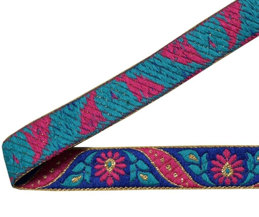 3 Yard Sari Border Indian Woven Craft Trim Sewing Ribbon Lace Edging Tape Blue