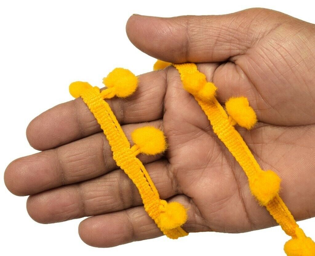 8 Yard Sari Pom Pom Border Indian Craft Trim Sewing Lace Edging Tape Yellow