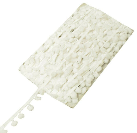 8 Yard Sari Pom Pom Border Indian Craft Trim Sewing Lace Edging Tape White