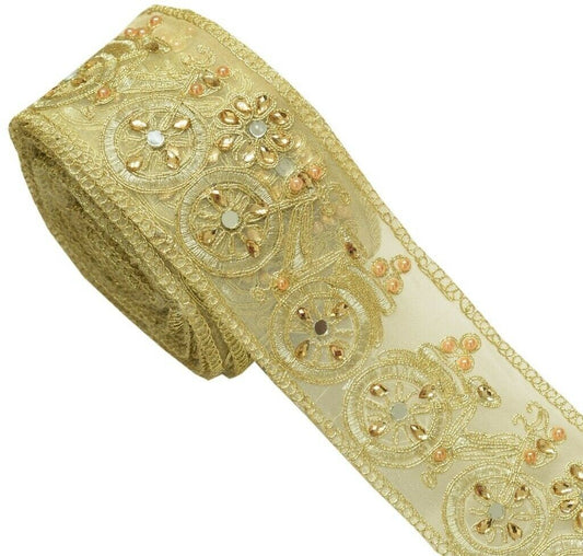 1 Yard Mirror Stone & Zari Work Zari Border Indian Craft Trim Sewing Ribbon Lace