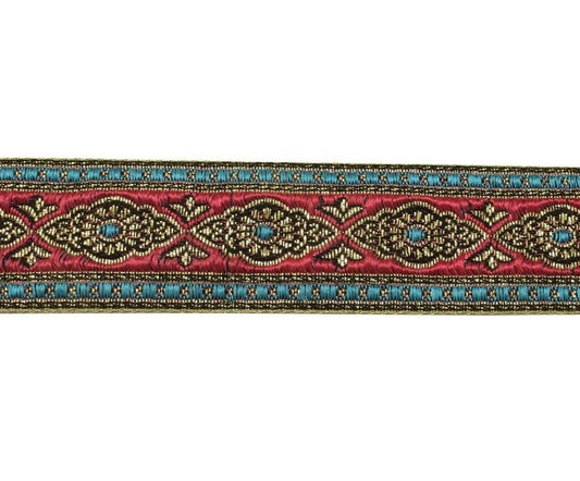 2.10" W 2 Yard Saree Border Indian Craft Trim Woven Pink Blue Sewing Ribbon Lace