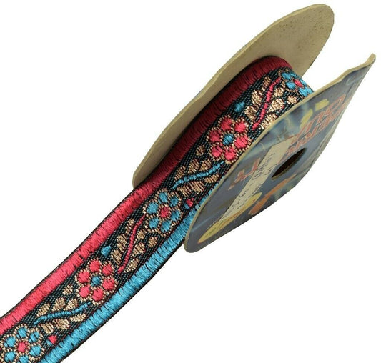 1.25" W 1 Yard Saree Border Indian Craft Trim Woven Floral Sewing Ribbon Lace