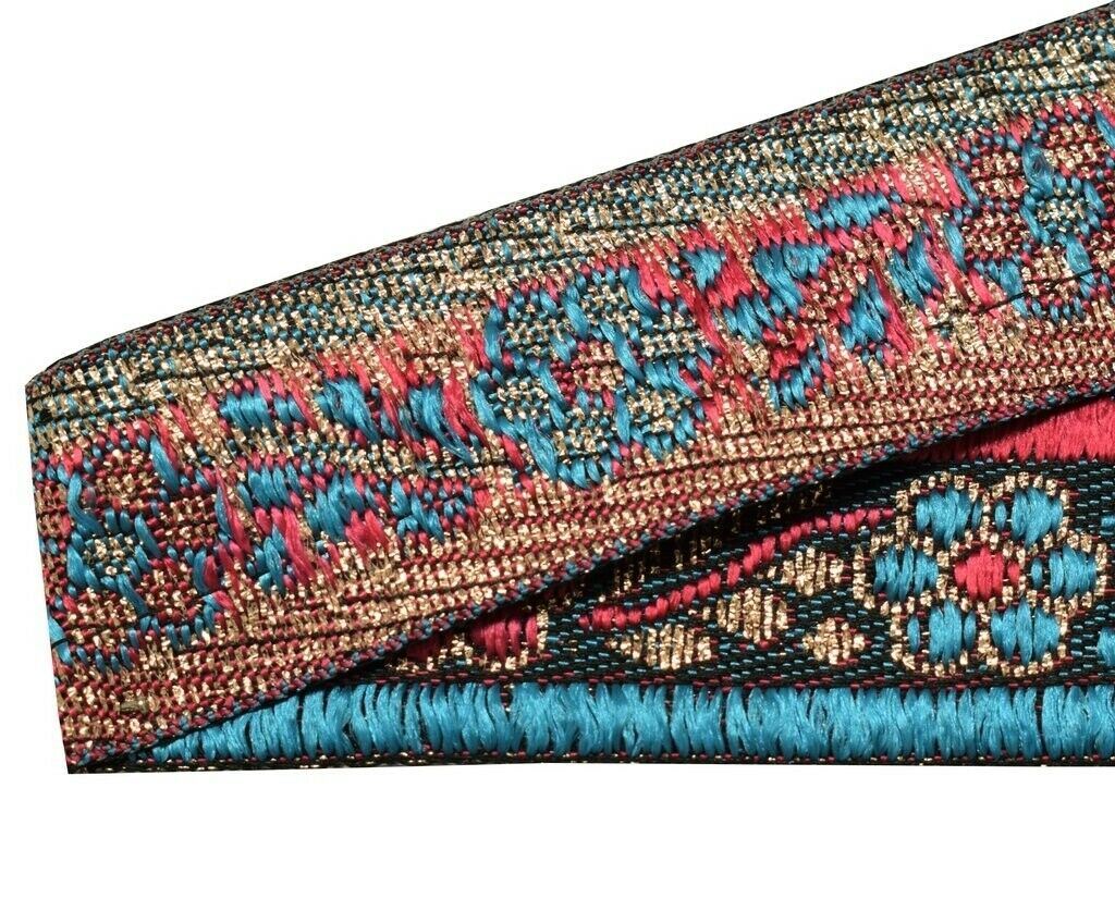 1.25" W 1 Yard Saree Border Indian Craft Trim Woven Floral Sewing Ribbon Lace