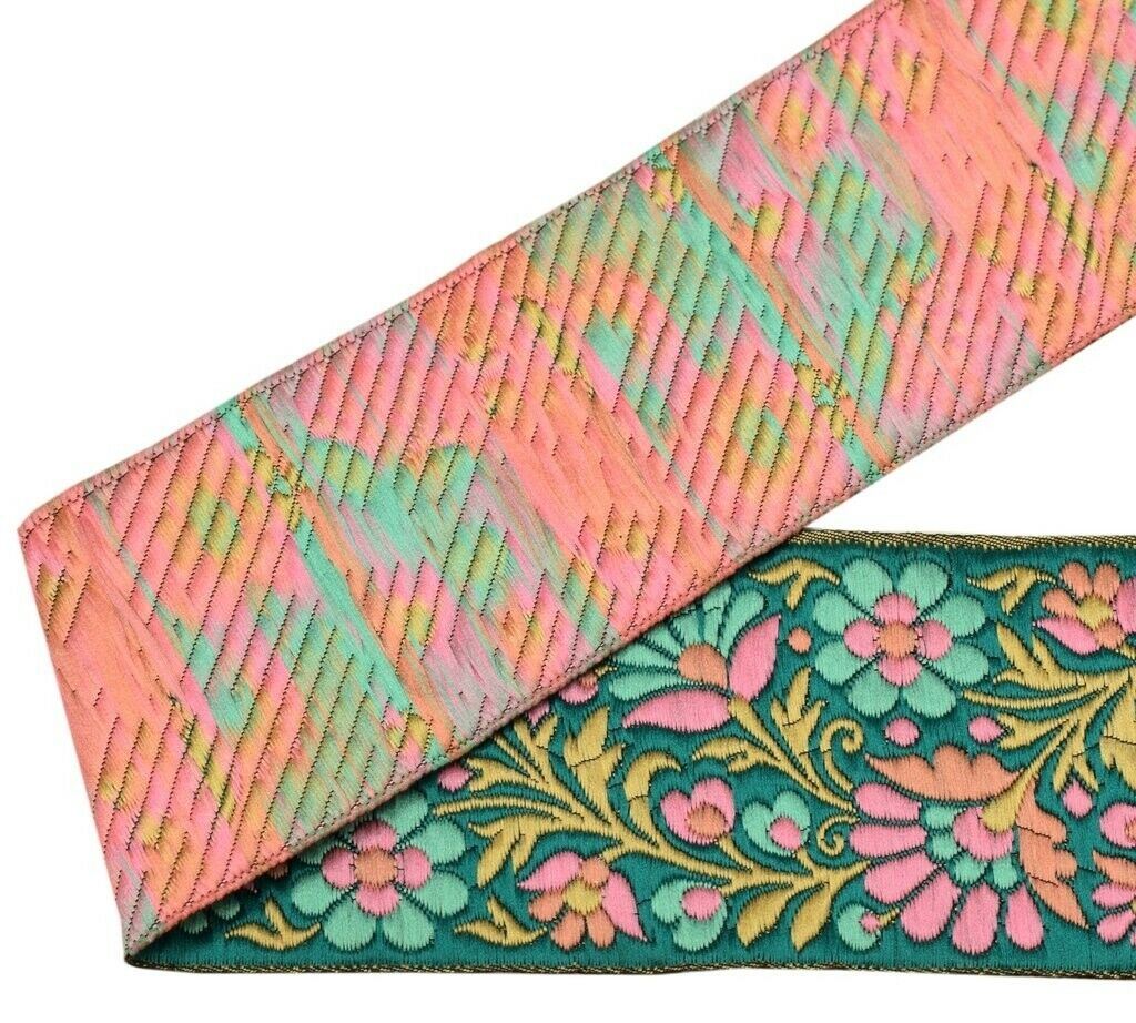 1 Yard Sari Border Indian Craft Trim Sewing Floral Ribbon Lace Edging Tape Green