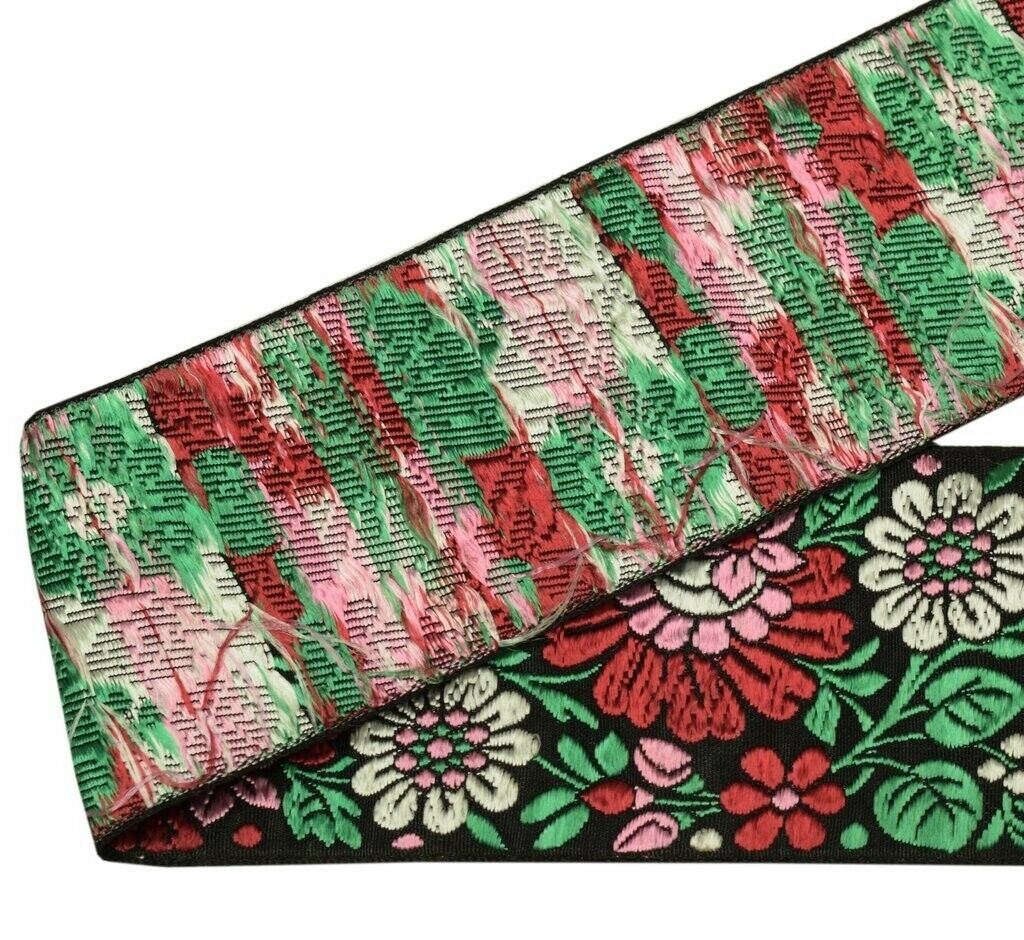 1 Yard Sari Border Indian Craft Trim Sewing Floral Ribbon Lace Edging Tape Black