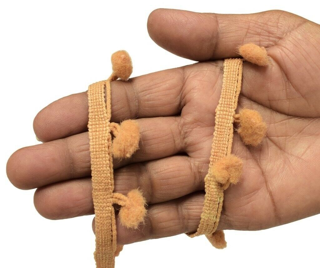 8 Yard Sari Pom Pom Border Indian Craft Trim Sewing Lace Edging Tape Light Brown