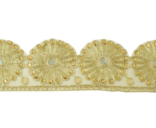 1 Yard Mirror Stone & Zari Work Zari Border Indian Craft Trim Sewing Ribbon Lace