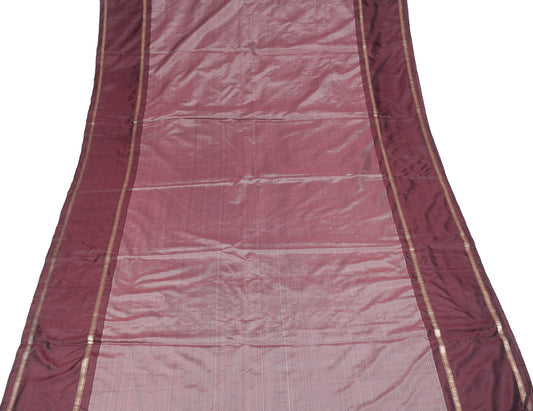 Sushila Vintage Maroon Pure Silk Scrap Saree Woven Stripes Sari Craft Fabric
