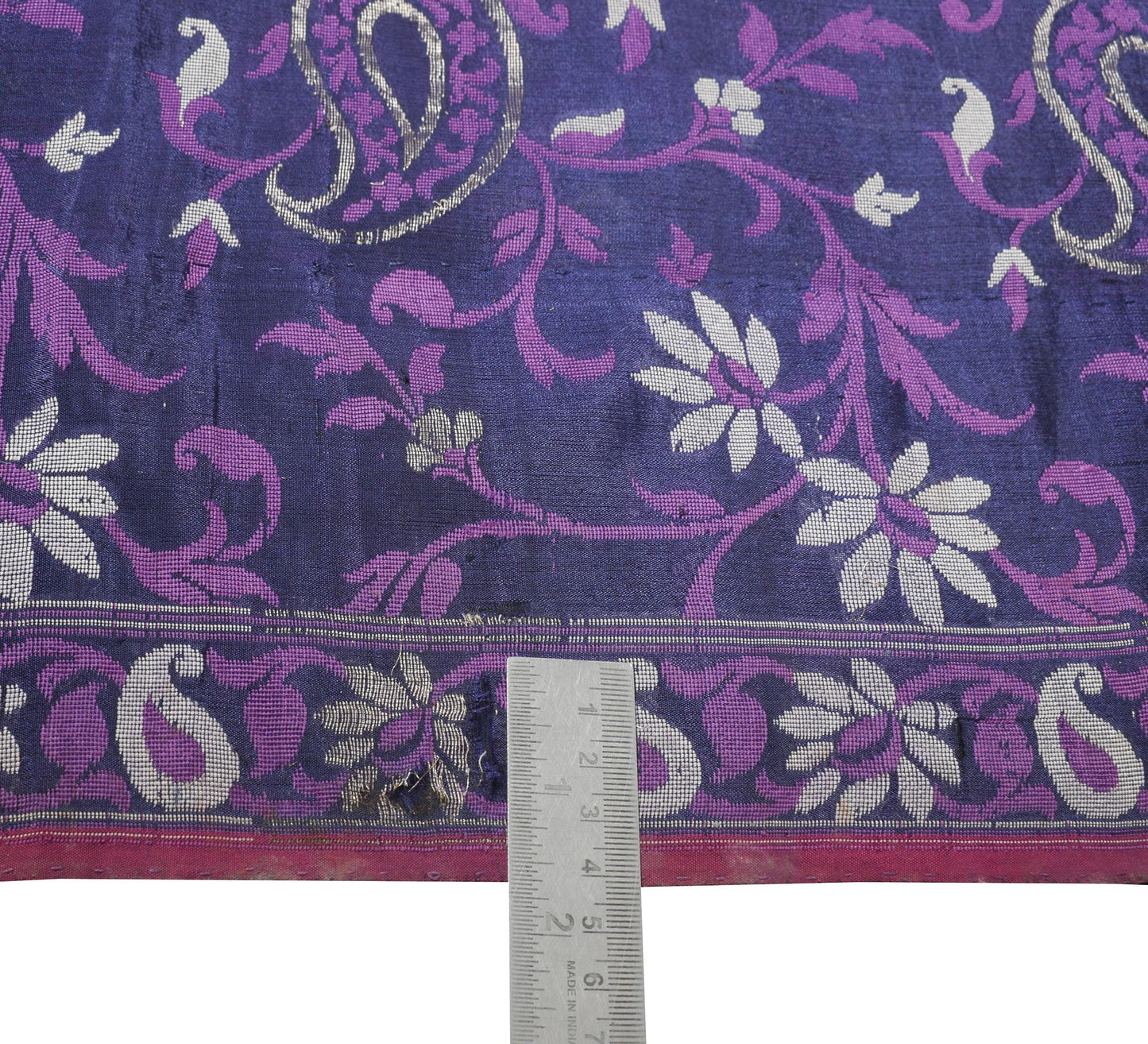 Sushila Vintage Handwoven Banarasi Jamdani Saree Pure Silk Blue Sari CraftFabric