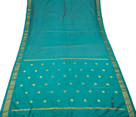 Sushila Vintage Art Silk Scrap Saree Teal Green Zari Woven Soft Sari Craft Fabric