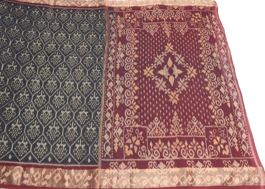Sushila Vintage Black Ikat Scrap Saree Pure Cotton Silk Hand Woven Sari Craft Fabric