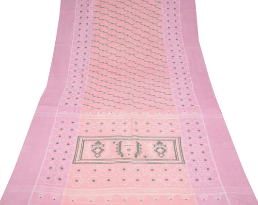 Sushila Vintage Bengal Tant Woven Scrap Saree Pure Cotton Pink Sari Craft Fabric