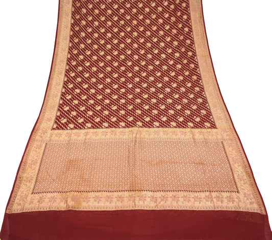 Sushila Vintage Maroon Handloom Scrap Saree Pure Banarasi Georgette Sari Craft Fabric