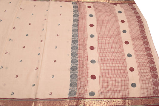 Sushila Vintage Pure Cotton Scrap Saree Handloom Mud Color Sari Craft Fabric
