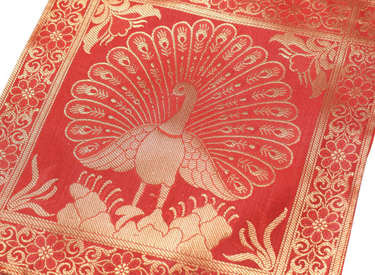 Art Silk Woven Zari Brocade Table Mat Multi Purpose Fabric Red