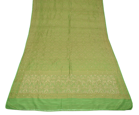 Sushila Vintage Pure Banarasi Silk Scrap Dupatta Hand Woven Green Long Stole