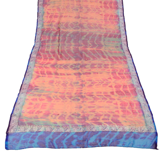 Sushila Vintage Multi-Color Scrap Dupatta Tie-Dye Pure Georgette Long Stole Wrap