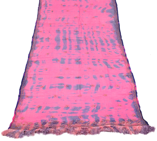 Sushila Vintage Magenta Scrap Dupatta Pure Chiffon Tie-Dye Craft Long Stole Wrap
