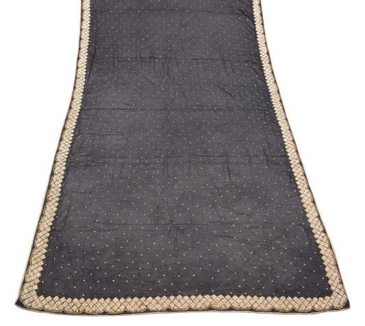 Sushila Vintage Black Scrap Dupatta Pure Chiffon Stone Work Craft Long Stole