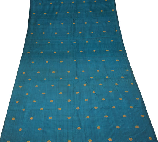 Sushila Vintage Teal Blue Sari Remnant Scrap Pure Silk Woven Craft Fabric
