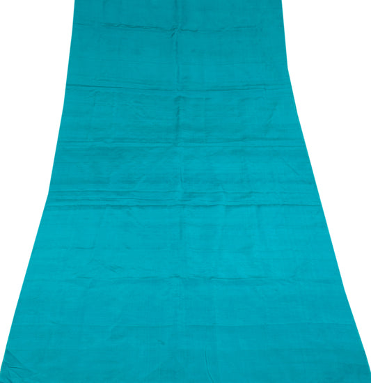 Sushila Vintage Teal Sari Remnant Scrap Pure Silk 4 Yard Plain Craft Fabric