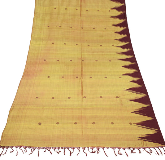 Sushila Vintage Yellow Sari Remnant Scrap Woven Floral Pure Silk Soft Craft Fabric
