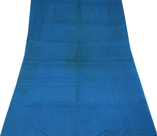 Sushila Vintage Pure Silk Sari Remnant Scrap Woven Plain Blue Craft Fabric