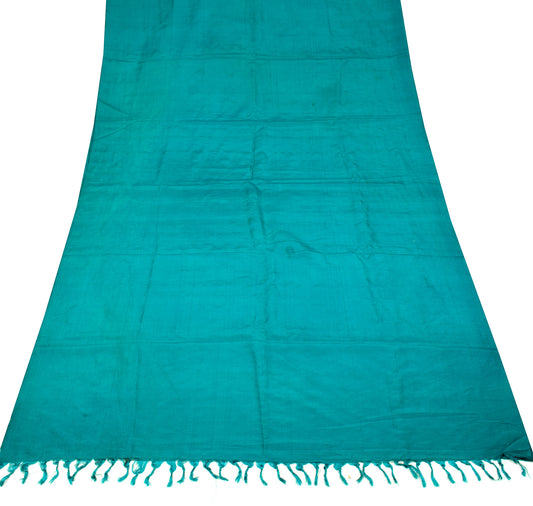 Sushila Vintage Teal Blue Sari Remnant Scrap Pure Silk Plain Woven Craft Fabric