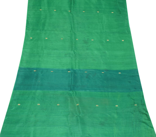 Sushila Vintage Green Sari Remnant Scrap Zari Woven Pure Silk Craft Fabric