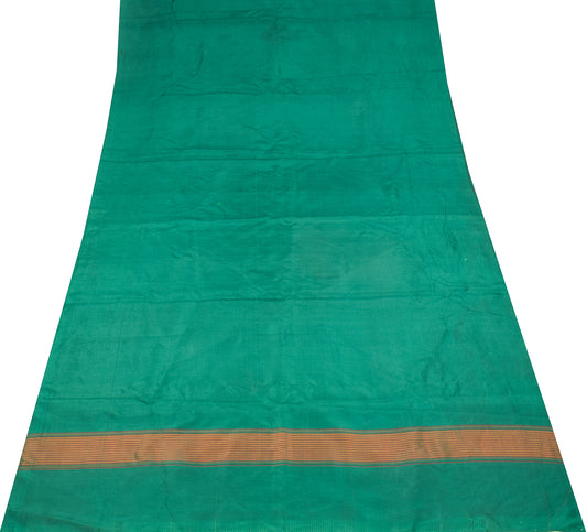 Sushila Vintage Green 4YD Sari Remnant Scrap Pure Silk Indian Craft Fabric