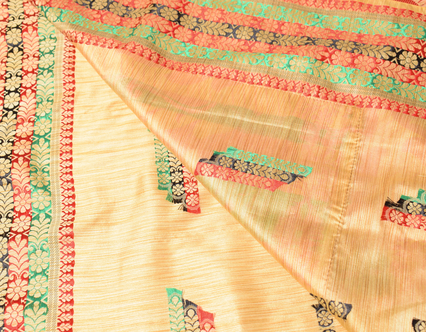 Sushila Vintage Cream Saree Indian Art Silk Hand Woven Paisley Craft Sari 6YD Fabric