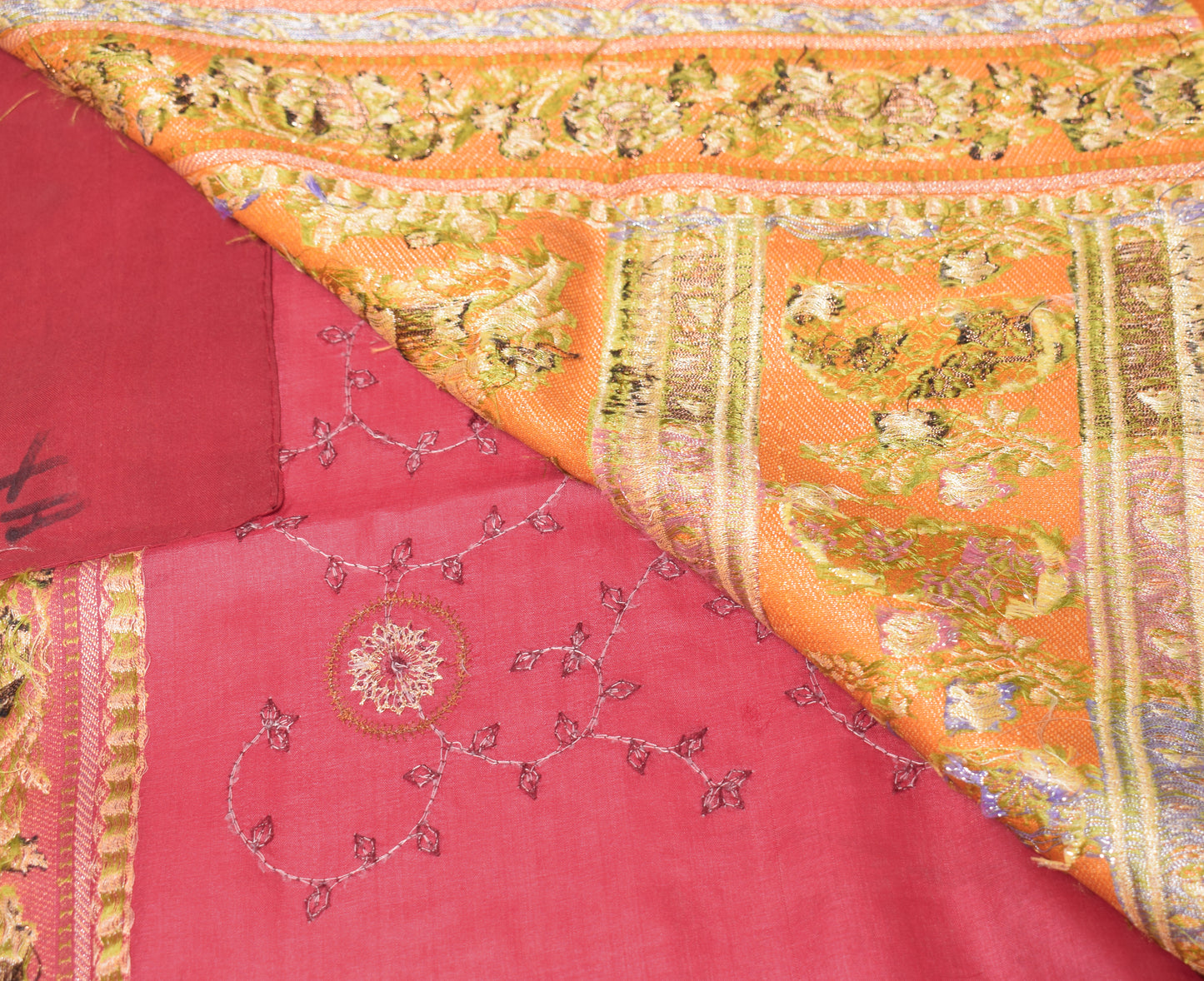 Sushila Vintage Maroon Saree Pure Silk Embroidered Woven Border Pallu Sari Fabric