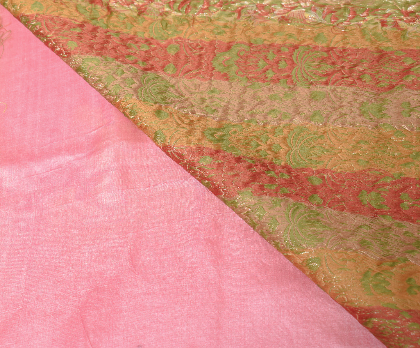 Sushila Vintage Woven Pink Saree Pure Tussar Silk Embroidered Sari Craft Fabric