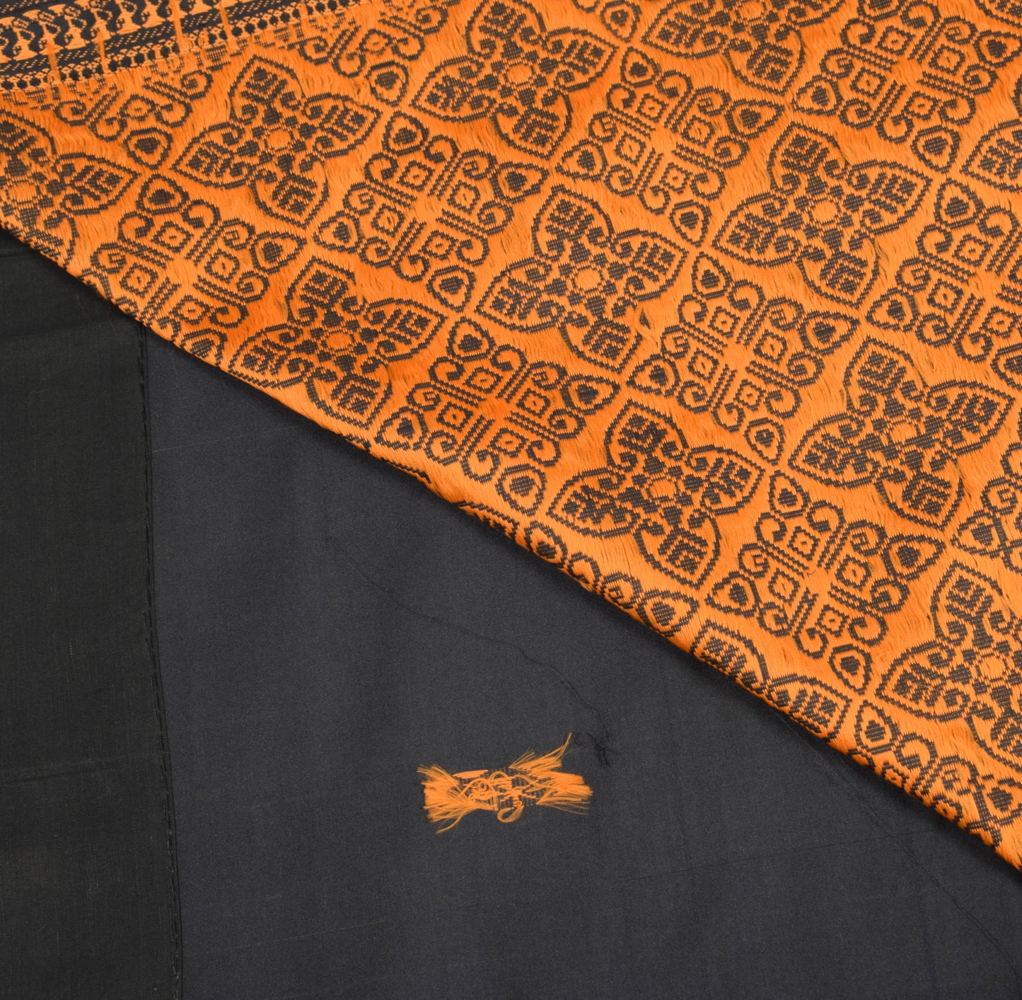 Sushila Vintage Handloom Black Saree Pure Cotton Silk Peacock Woven Sari Fabric