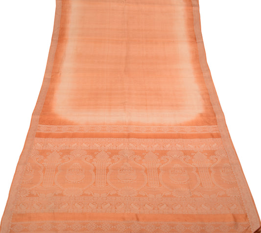 Sushila Vintage Peach Pure Silk Saree All Over Woven 6YD Sari Fabric