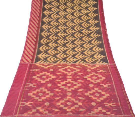 Sushila Vintage Black Saree 100% Pure Cotton Silk Hand Woven Pochampally Ikat Sari