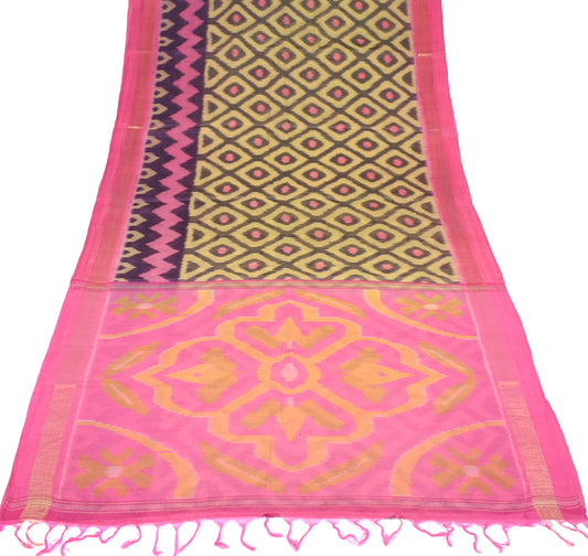 Sushila Vintage Green Saree 100% Pure Cotton Silk Hand Woven Pochampally Ikat Sari