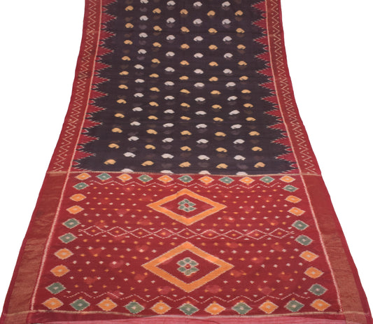 Sushila Vintage Black Saree 100% Pure Cotton Silk Hand Woven Pochampally Ikat Sari