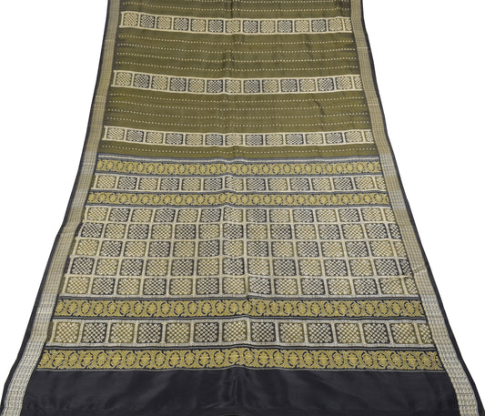 Sushila Vintage Green Black Saree Sambalpuri Pure Silk Saree Sari Craft Fabric
