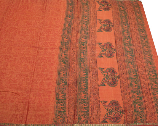 Sushila Vintage Mustard Dual Tone Saree Pure Cotton Silk Printed Soft Sari Fabric