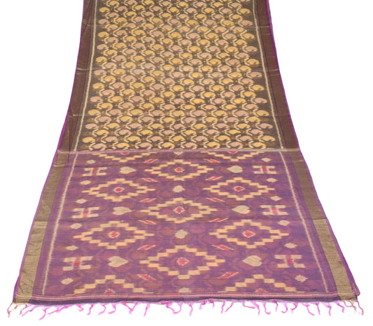 Sushila Vintage Black Saree Pure Cotton Silk Hand Woven Pochampally Ikat Sari