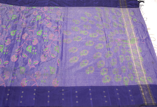 Sushila Vintage Purple Art Tissue Saree 6 YD Brocade Hand Printed HEAVY Sari Fabric