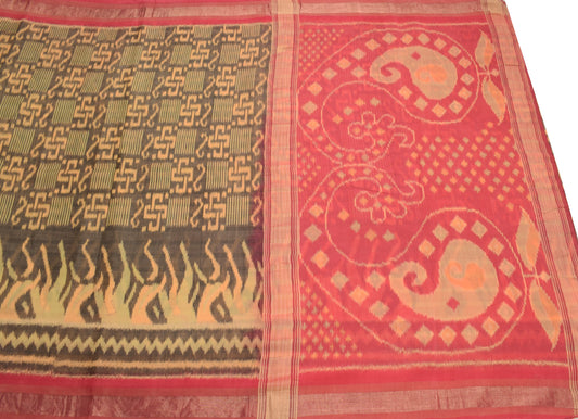 Sushila Vintage Pochampally Ikat Saree Pure Cotton Silk Hand Woven Sari Fabric
