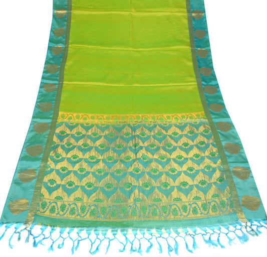 Sushila Vintage Pure Kanchipuram Silk Saree Gold Zari Brocade HEAVY Green Sari Fabric