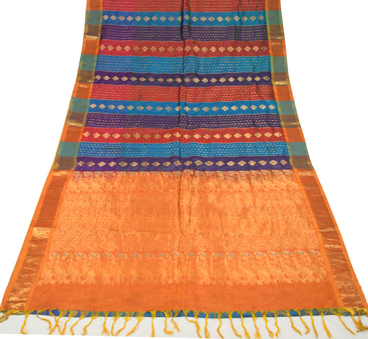 Sushila Vintage Pure Kanjivaram Silk Saree Multi-Color Stripes Woven HEAVY Sari Fabric