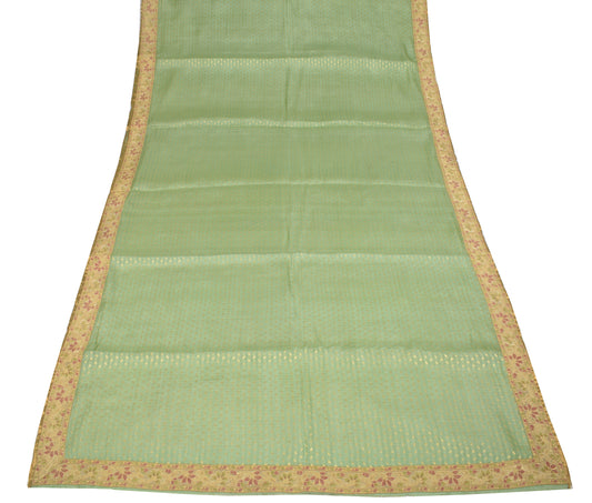 Sushila Vintage Green Pure Tussar Silk Saree Zari Brocade Sari Craft Fabric