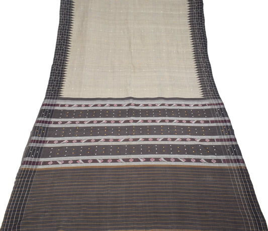 Sushila Vintage Hand Woven Ikat Saree Pure Cotton Gray Sambalpuri Sari Fabric