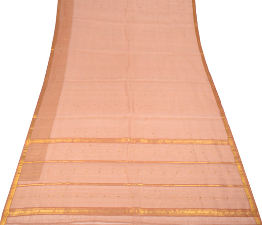 Sushila Vintage Peach Saree Gold Zari Brocade Pure Silk Sari Craft Fabric